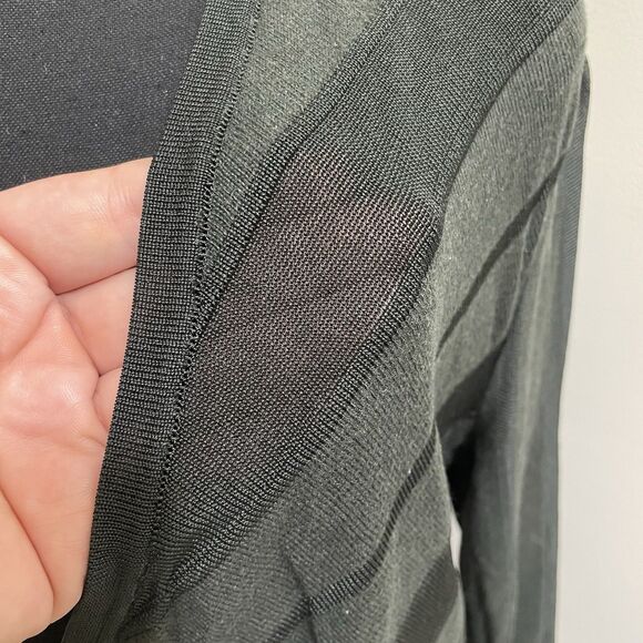 Jones New York Semi Sheer Knit Striped‎ Cardigan Sweater Dark Forest Green Large - Picture 3 of 10